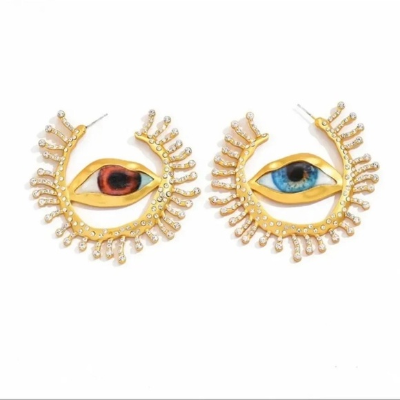 GAZE HOOP GOLD EYES EARRINGS - Picture 7 of 13